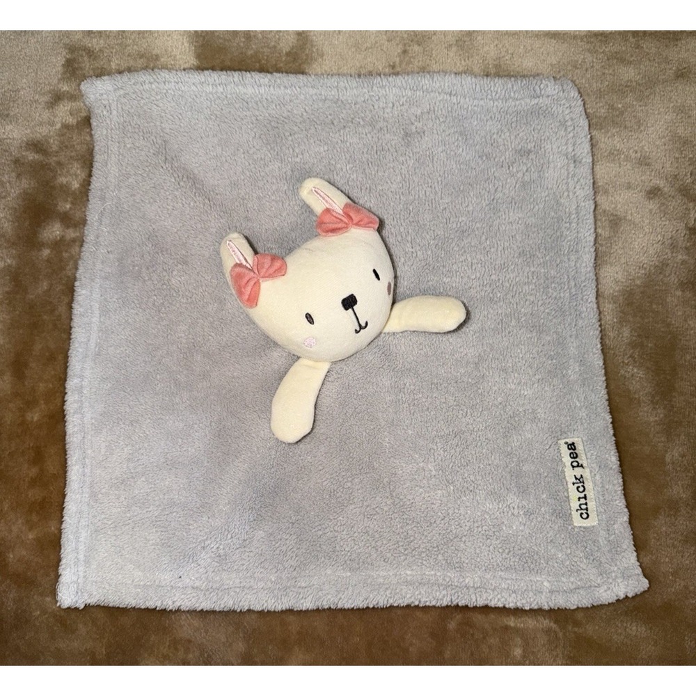 Chick Pea Lovey Bunny Rabbit Gray Pink Bows Security Blanket